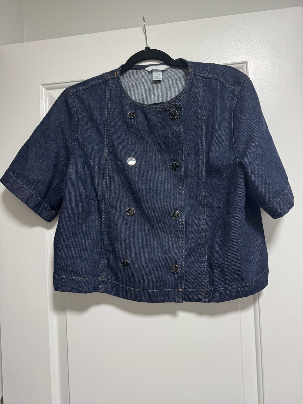 Dark Blue Denim Short-Sleeve Top